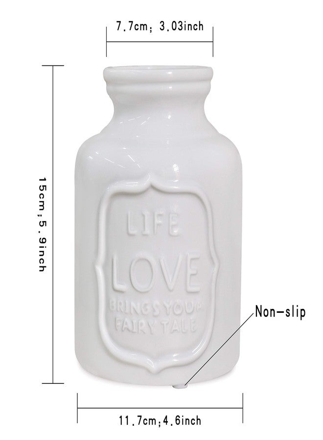 Fovasen French Style Country Love Flower Farmhouse Vase, White Ceramic Pencils Holder Milk Can Jug Vase Buckets Floral Centerpieces for Home Kitchen Festivals & Valentines Decorative Gift- 5.9" H - Image 4